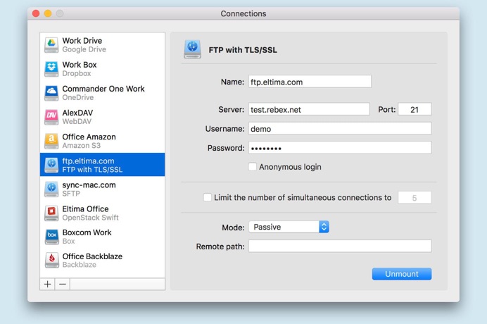 CloudMounter FTP/SFTP connection