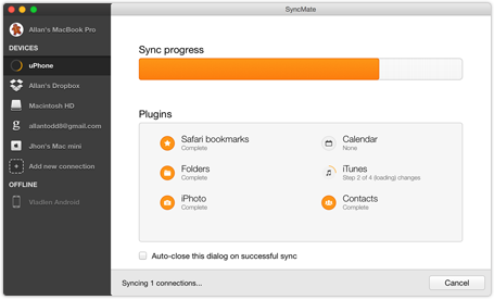 SyncMate sync options